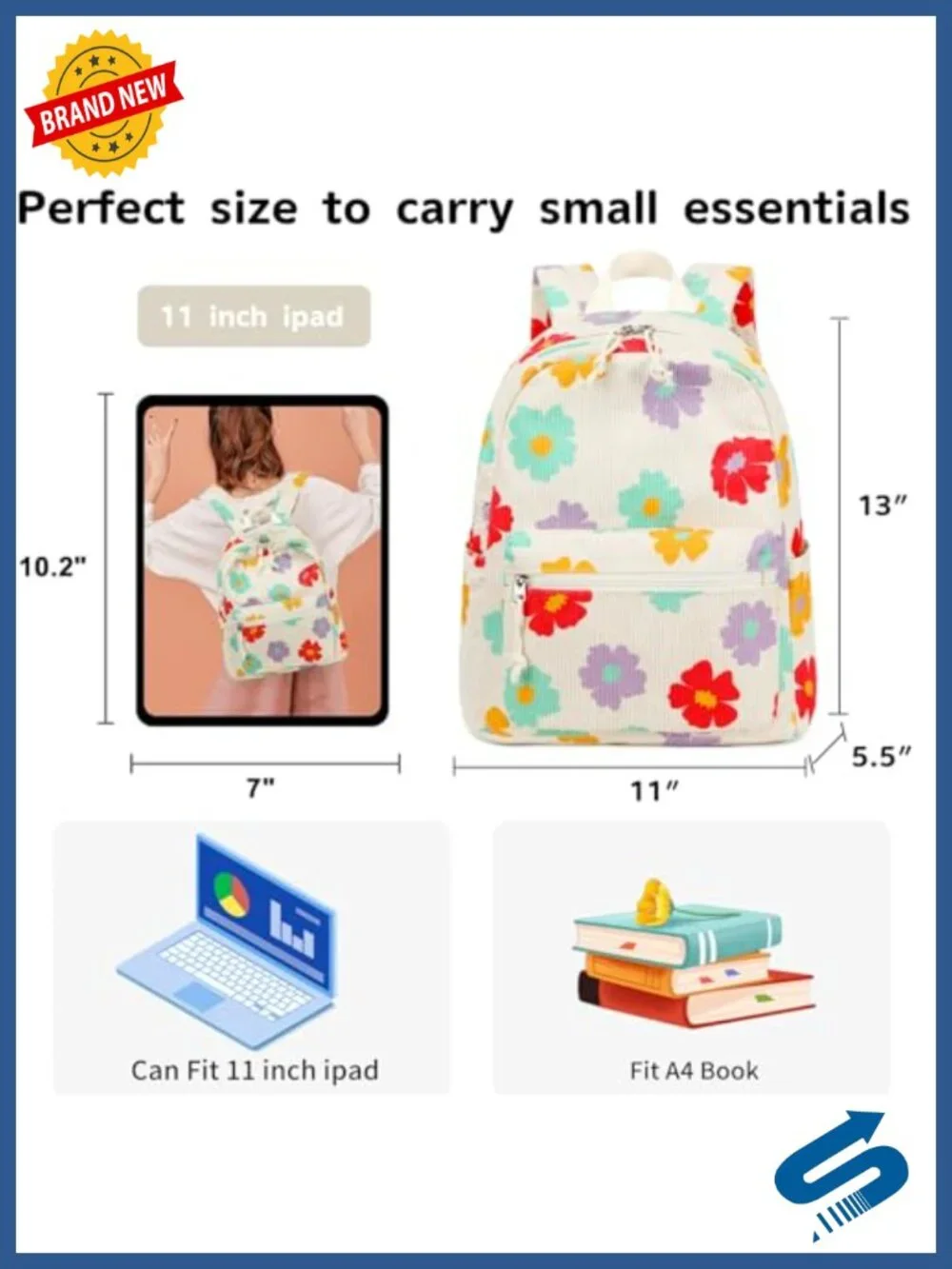 Mini Backpack for Girls Teens Women Corduroy Waterproof Floral Cute Bag School